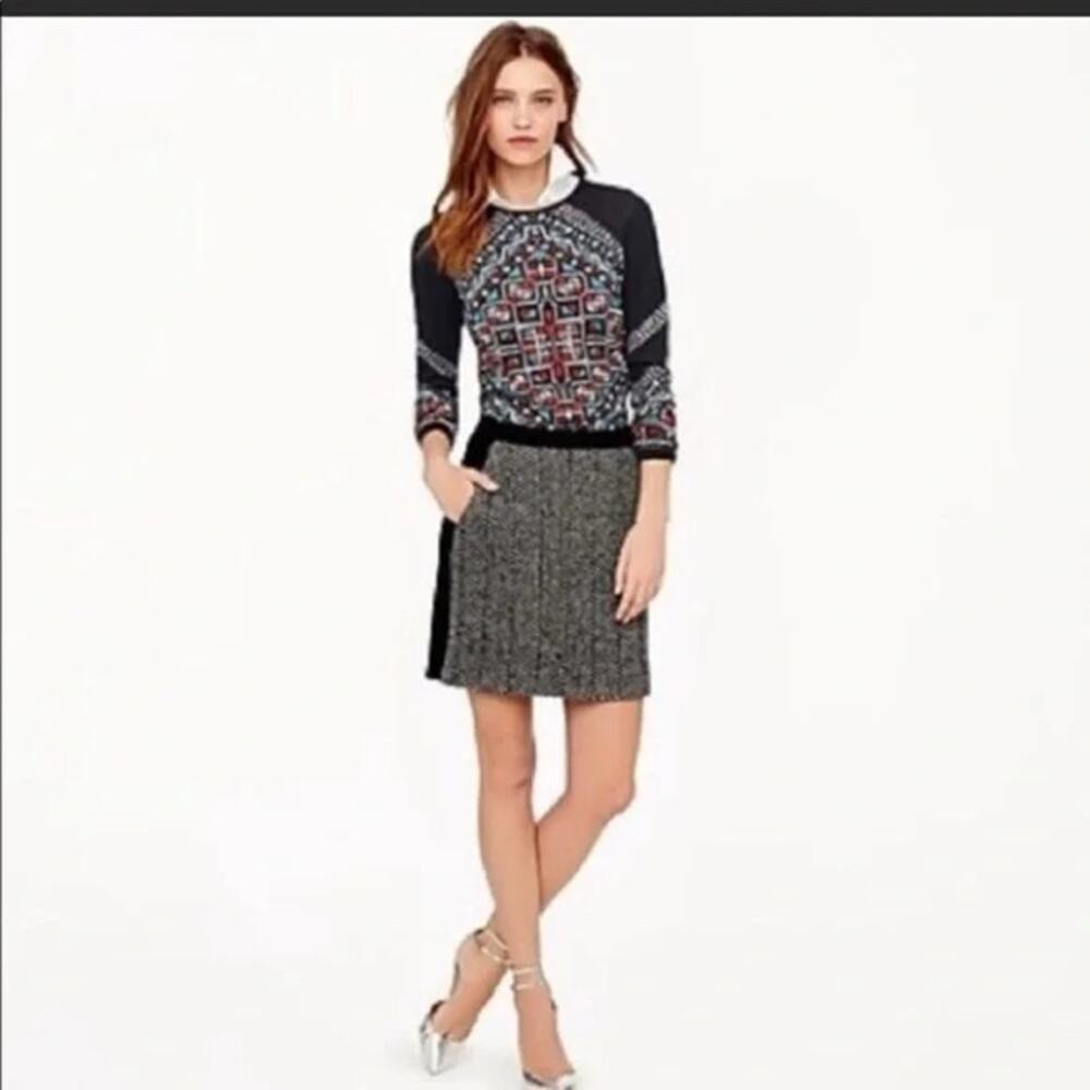 J. Crew Black White Herringbone Wool Pencil Straight Mini Skirt Women's Size 2